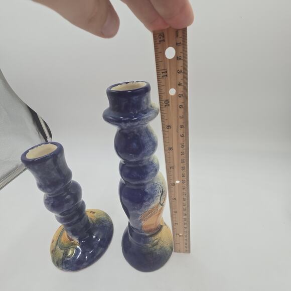 Vintage Mexican Talavera Handpainted Fruit Candlesticks Set of 2 Signed - Picture 7 of 8